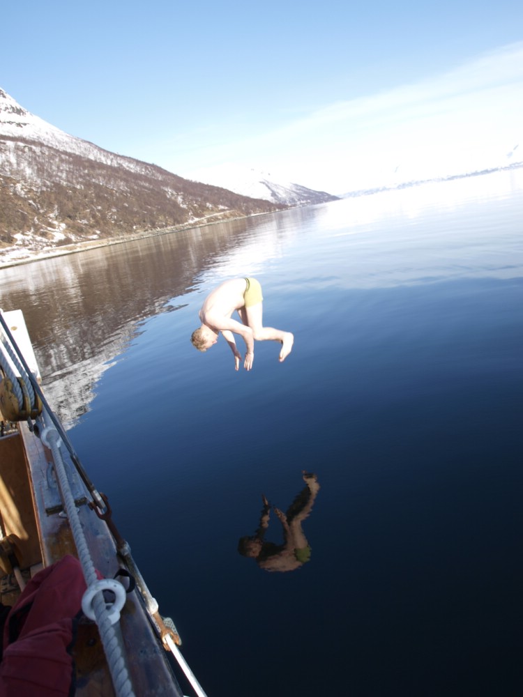 A swim is the fjord is nice after a day ski touring. Photo: Andreas Bengtsson