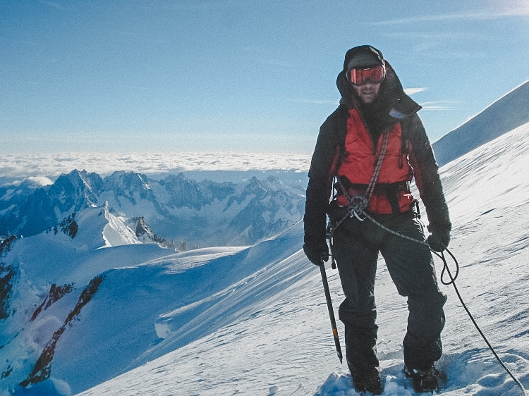 A cold day at Mont Blanc, mountain guide Andreas Bengtsson close to the summit. Photo: Richard